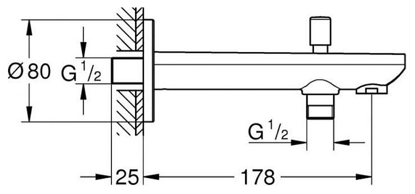 Излив для ванны GROHE BauContemporary с переключателем хром 13390000
