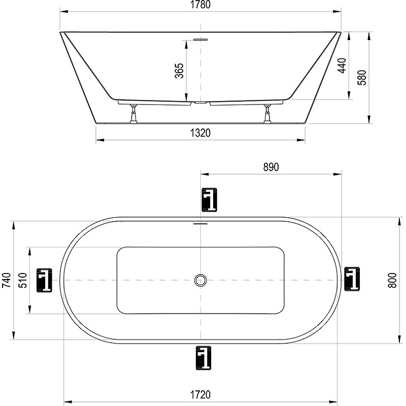 Ванна акриловая RAVAK Solo 178х80 см отдельностоящая XC00100025
