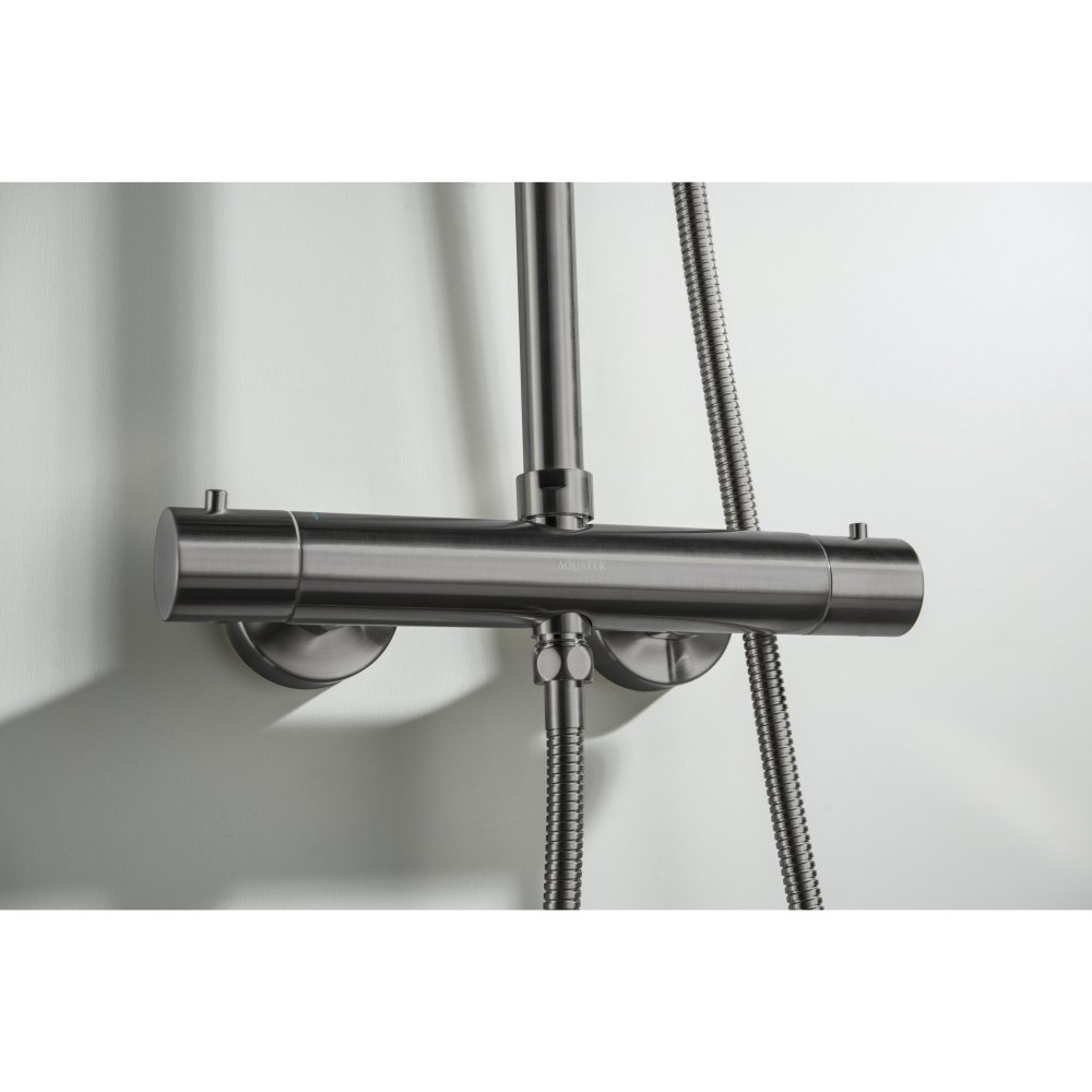 Душевая система с термостатом Aquatek Европа 220 мм оружейная сталь AQ2343BGM