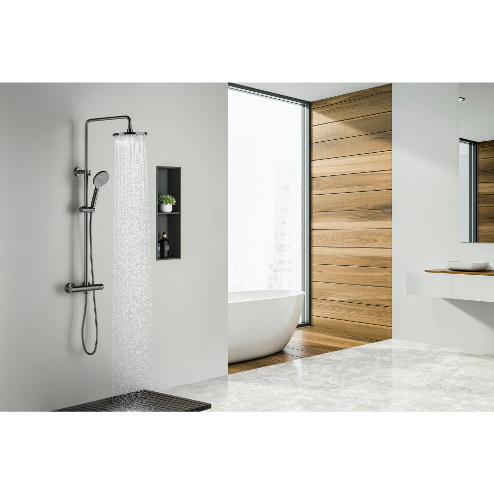 Душевая система с термостатом Aquatek Европа 220 мм оружейная сталь AQ2343BGM