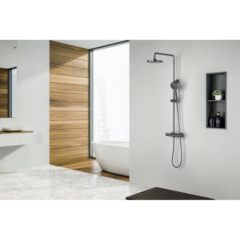 Душевая система с термостатом Aquatek Европа 220 мм оружейная сталь AQ2343BGM