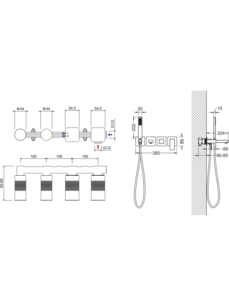 Смеситель для ванны Aquanet Libra встраиваемый комплект AQ1644CR