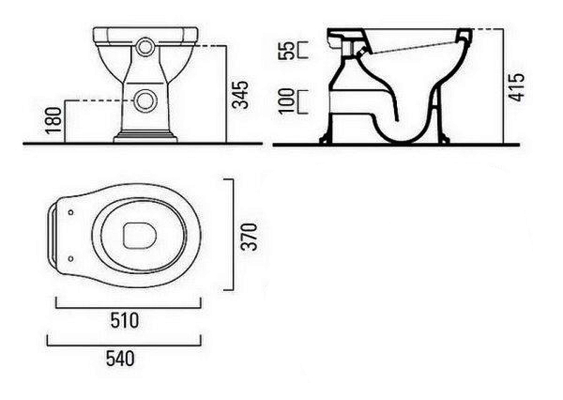 Комплект унитаза Kerasan Classic приставной с высоким бачком хром сиденье орех 871111/878011/BOCR/MS87NC