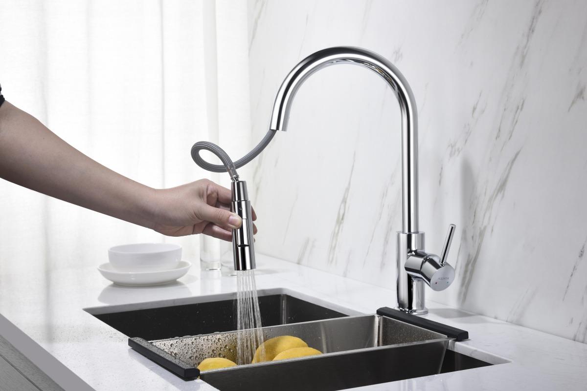 Смеситель для кухни Aquanet Европа с вытяжным изливом 2 jet хром AQ1384CR