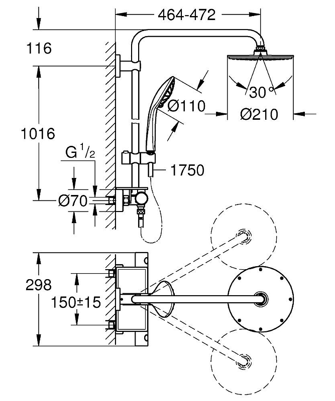 Душевая система с термостатом и полочкой GROHE Euphoria 210 хром 26363000