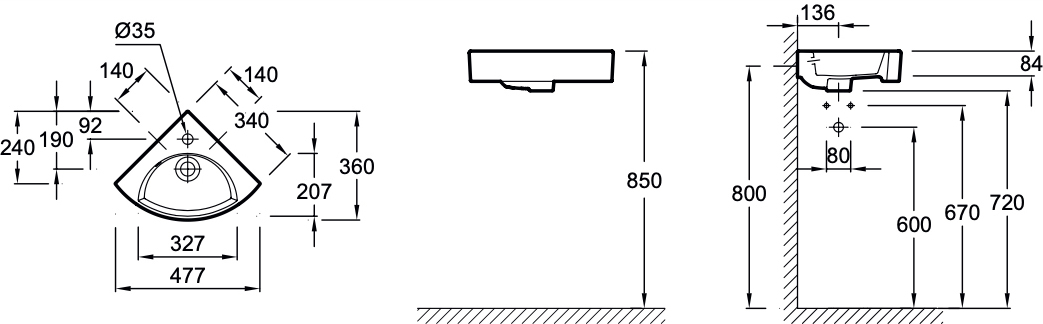 Рукомойник угловой Jacob Delafon Odeon Rive Gauche 34х34 см белый EGP112-00