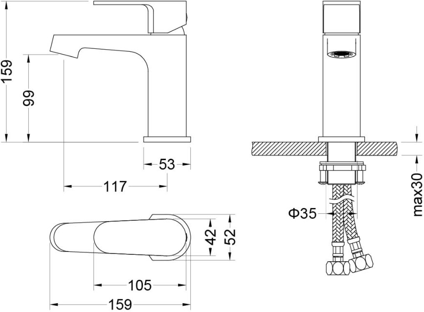 Набор смесителей 3 в 1 Aquatek Оберон (AQ1210MB+AQ1260MB+AQ2014MB) матовый черный AQ1231MB