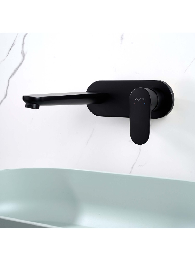 Смеситель для раковины Aquanet Ника настенный скрытого монтажа матовый черный AQ1813MB