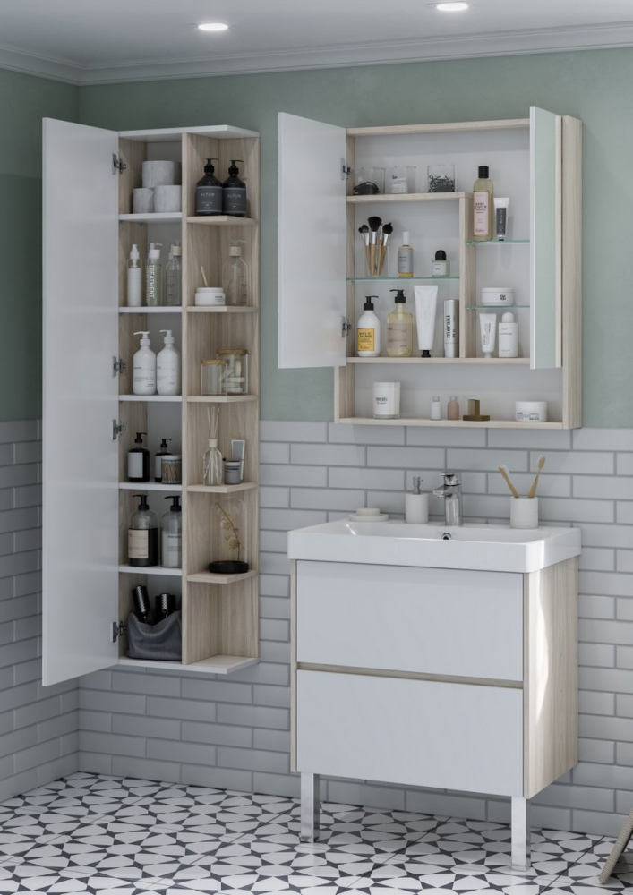 Зеркальный шкаф Aquaton Сканди 70 Белый / Дуб Верона 1A252202SDB20