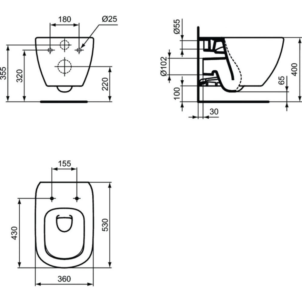 Комплект 4 в 1 Ideal Standard TESI унитаз T0079V1, сиденье T3527V1, инсталляция R020467, панель R0121AC T3868V1/121AC