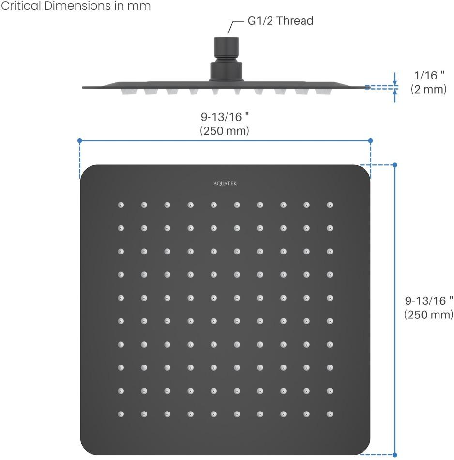 Верхний душ Aquanet AQ2072MB квадратный 250х250х2 мм матовый черный AQ2072MB
