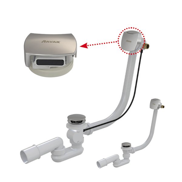 Сточный комплект с заполнением через перелив RAVAK квадратный 800 мм хром X01504