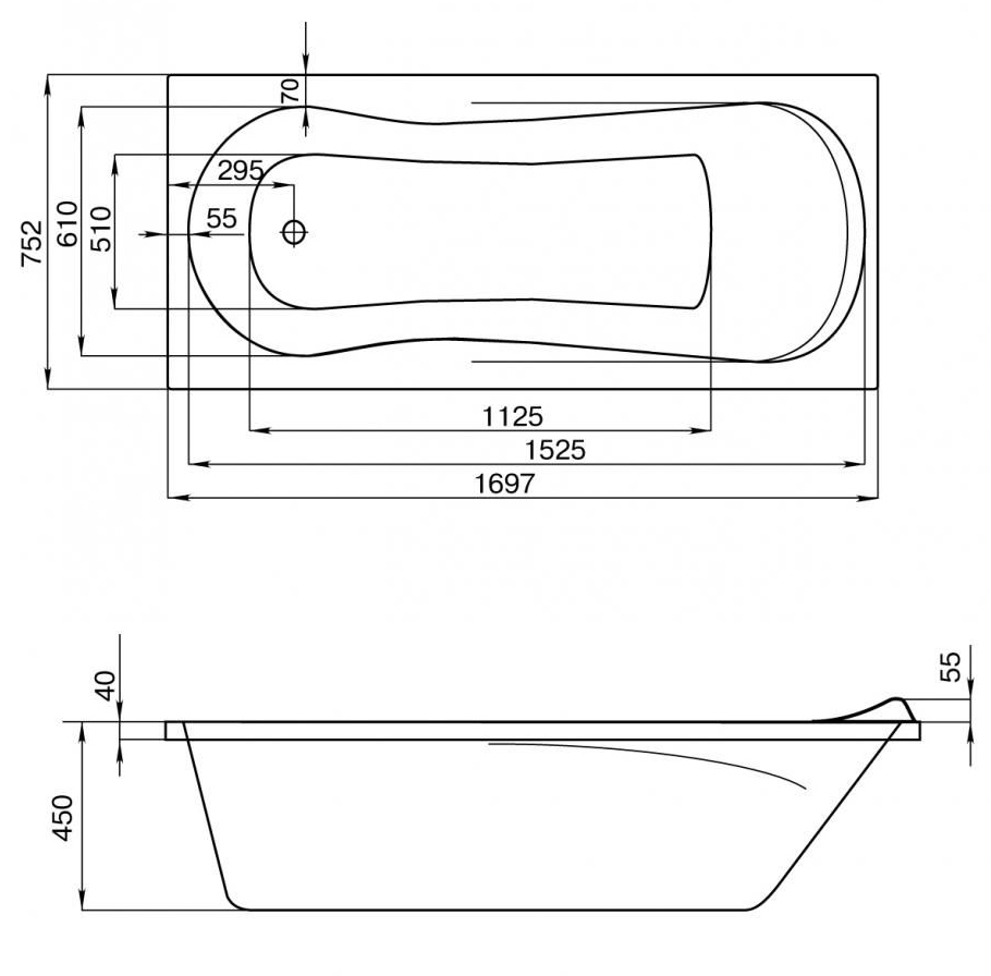 Ванна акриловая Santek Каледония прямоугольная 170х75 см 1.WH30.2.391