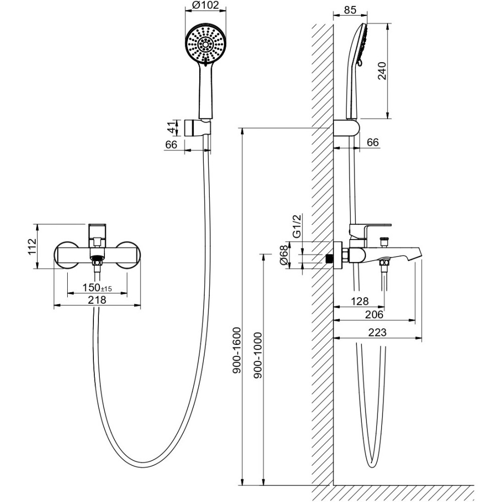 Смеситель для ванны Aquanet Oberon с душевым набором 3jet шлифованное золото AQ1249BG