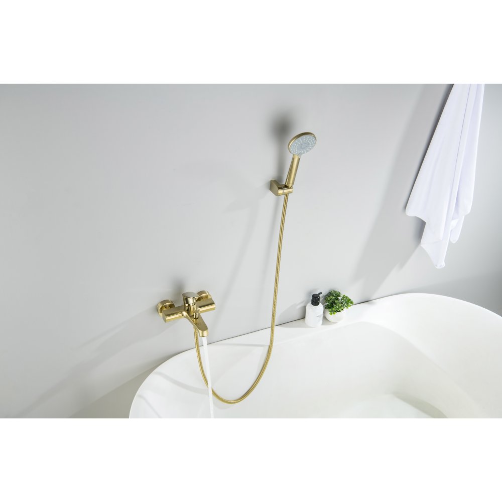 Смеситель для ванны Aquanet Oberon с душевым набором 3jet шлифованное золото AQ1249BG