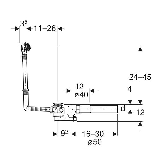 Слив-перелив Geberit d52 длина 26 см с декоративным комплектом глянцевый хром 150.520.21.6