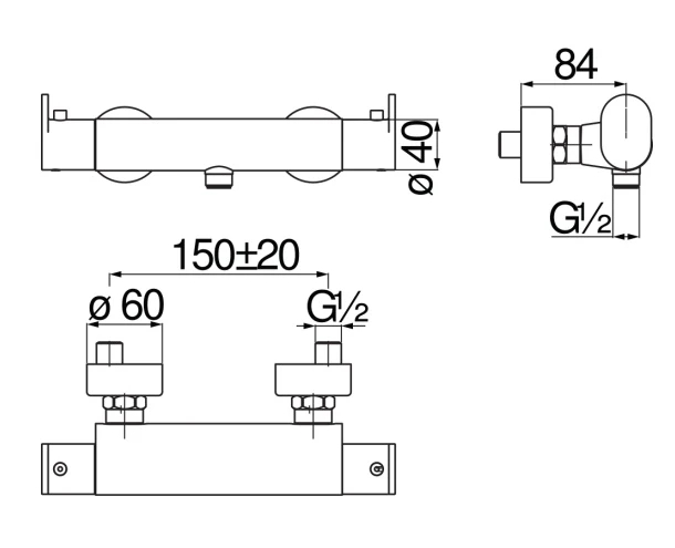 Смеситель для душа термостатический UP матовый черный UP94030BM