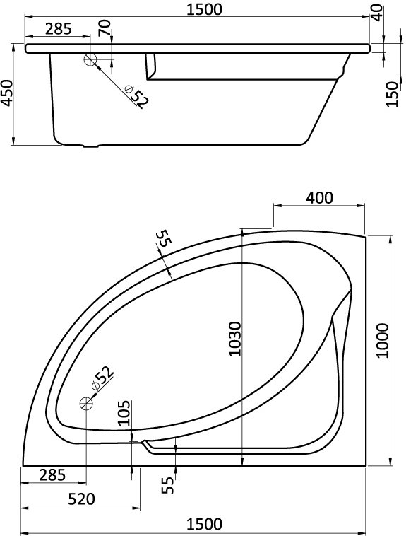 Ванна акриловая асимметричная Triton Гоа 150х100 см левосторонняя белая 1.WH11.2.033