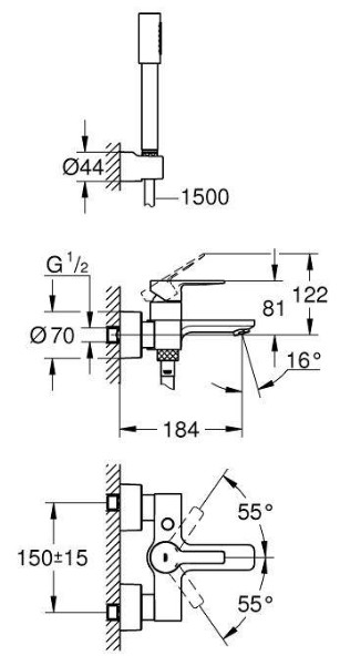 Смеситель для ванны Grohe Lineare с душевым гарнитуром хром 33850001