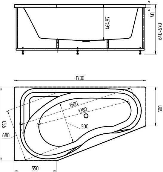 Ванна акриловая Тритон Медея левая с фронтальным экраном и каркасом MED180-0000037