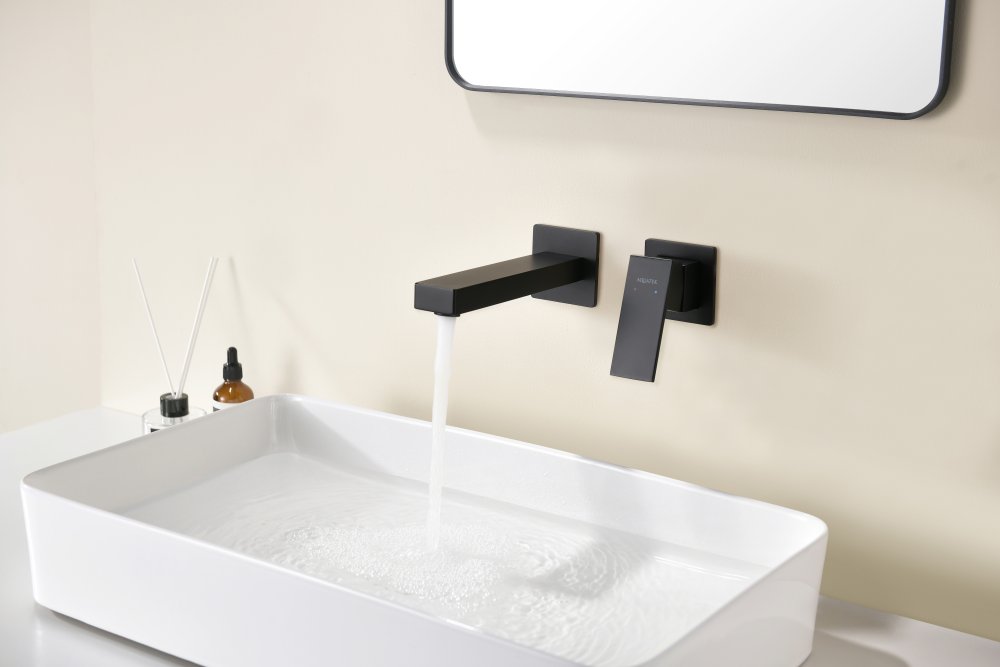 Смеситель для раковины Aquanet Либра настенный встраиваемый (внешняя и скрытая часть) матовый черный AQ1613MB