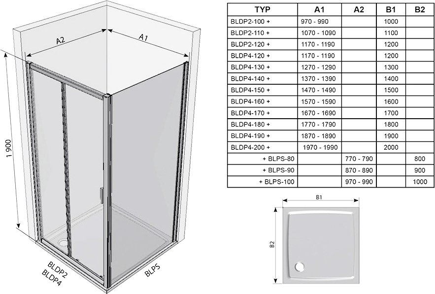 Душевая дверь раздвижная RAVAK Blix BLDP2-120 блестящий Transparent 0PVG0C00Z1