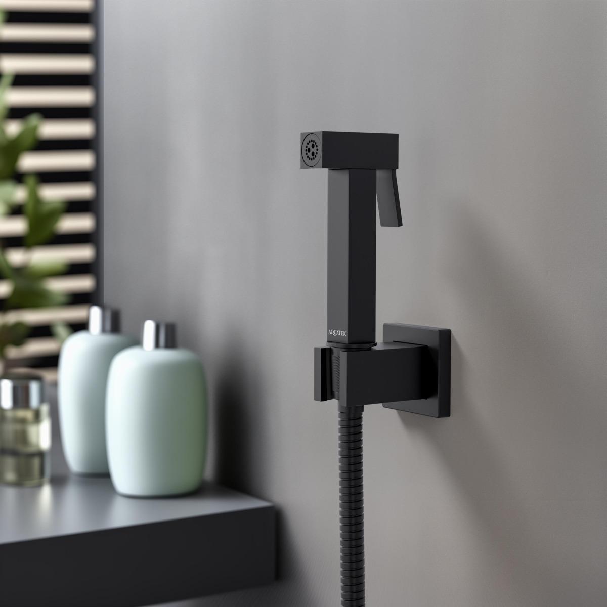 Гигиенический душ со шлангом 120 см и держателем Aquanet матовый черный AQ2053MB