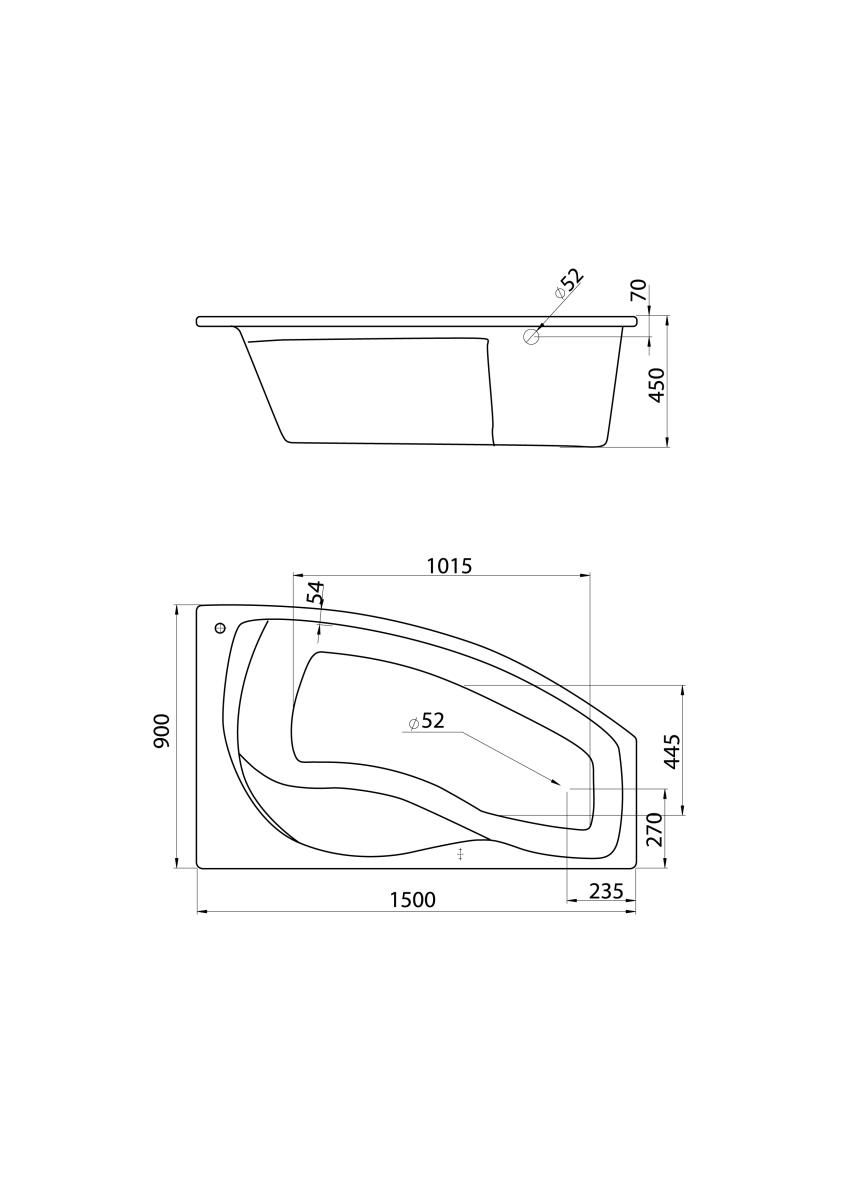 Ванна акриловая асимметричная Santek Майорка 150х90 см правая 1.WH11.1.985
