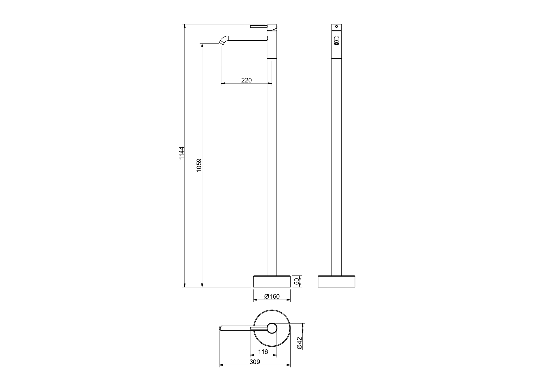 Смеситель для раковины напольный Aquanet Europa шлифованное золото AQ1309BG