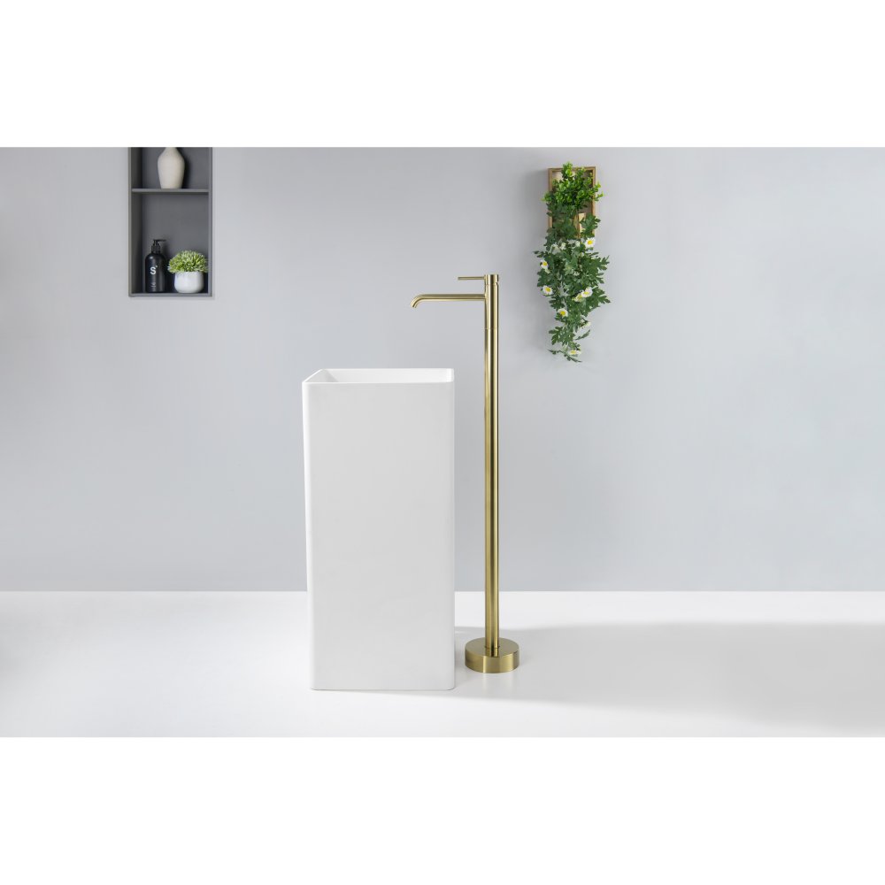 Смеситель для раковины напольный Aquanet Europa шлифованное золото AQ1309BG