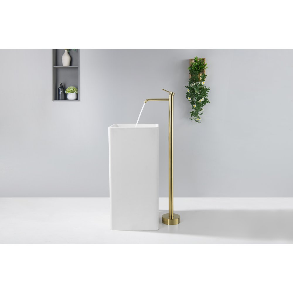 Смеситель для раковины напольный Aquanet Europa шлифованное золото AQ1309BG