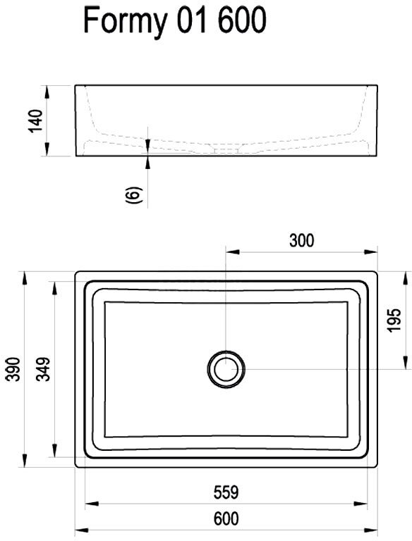 Умывальник RAVAK Formy 01 600 600x390 мм белый без перелива XJL01260000