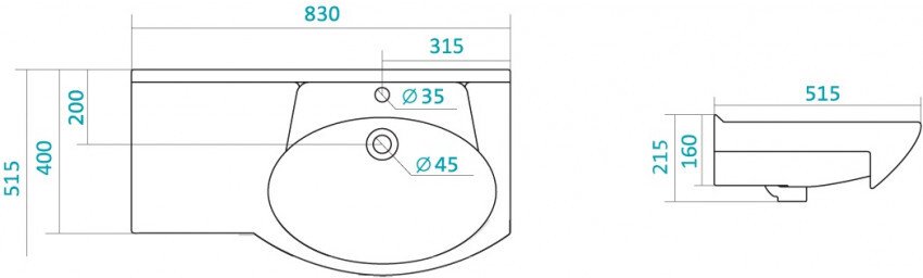 Умывальник Santek Коралл-83 левый 1.WH11.0.225