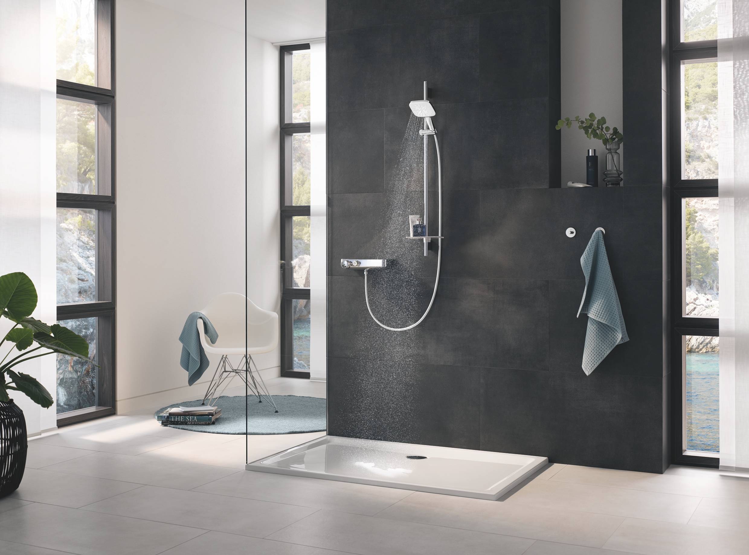 Душевой гарнитур GROHE Rainshower SmartActive Cube 130 III штанга 900 мм белая луна 26587LS0