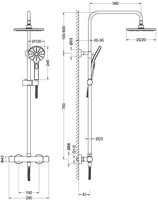 Душевая система с термостатом Aquatek Европа 220 мм хром AQ2343CR