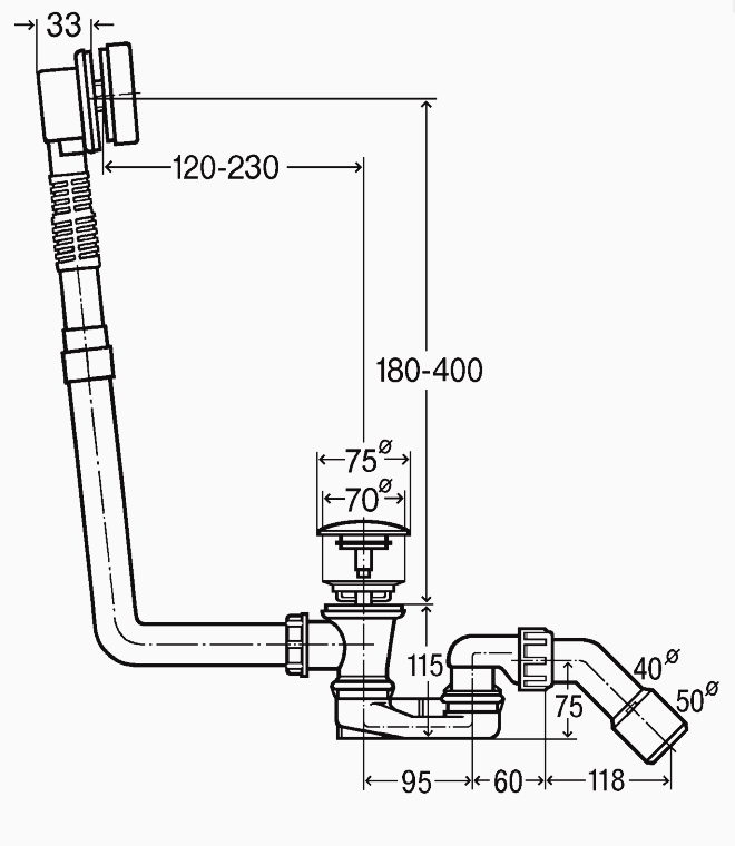 Слив-перелив для ванны Viega 6177.45 Click-clack 572853