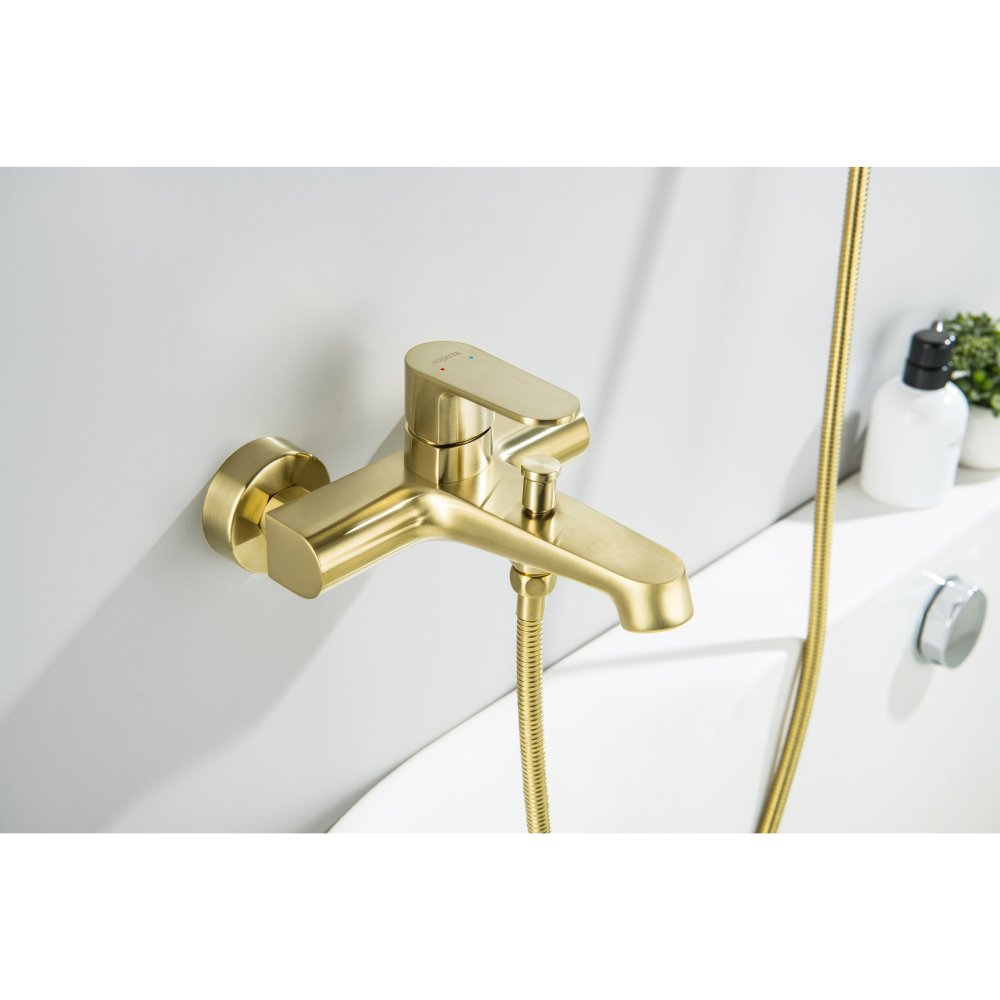 Смеситель для ванны Aquanet Oberon с душевым набором 3jet шлифованное золото AQ1249BG