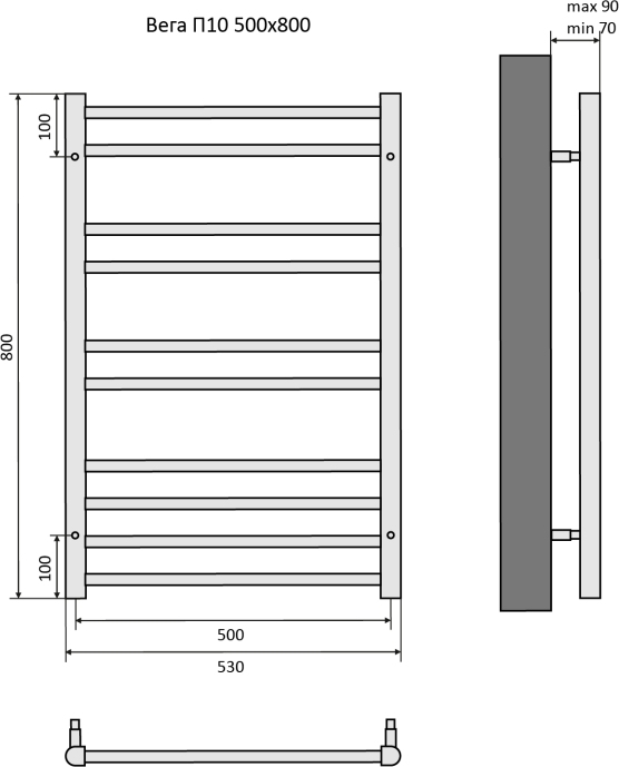 Полотенцесушитель водяной Aquatek Вега П10 500х800 мм черный муар AQ DR1080BL