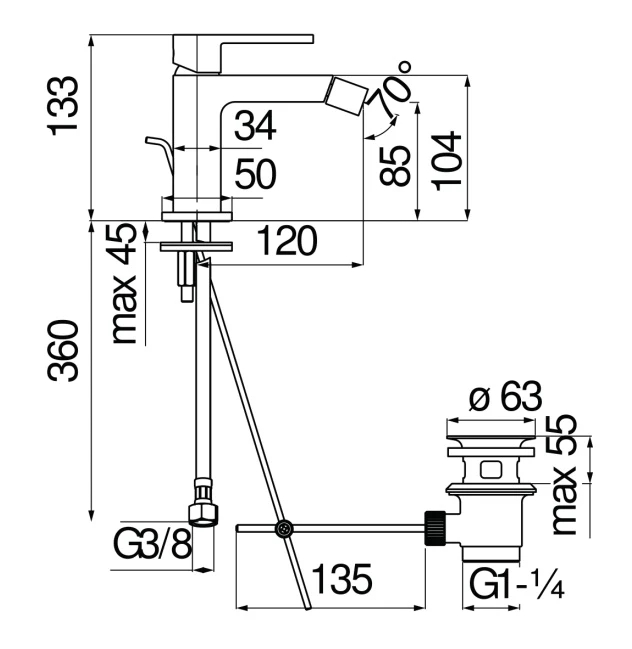 Смеситель для биде UP матовый черный UP94119/1BM
