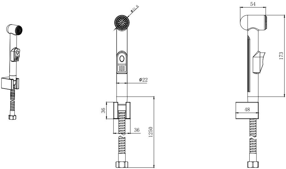 Гигиенический душ со шлангом 125 см и держателем Aquanet хром AQ2050CR