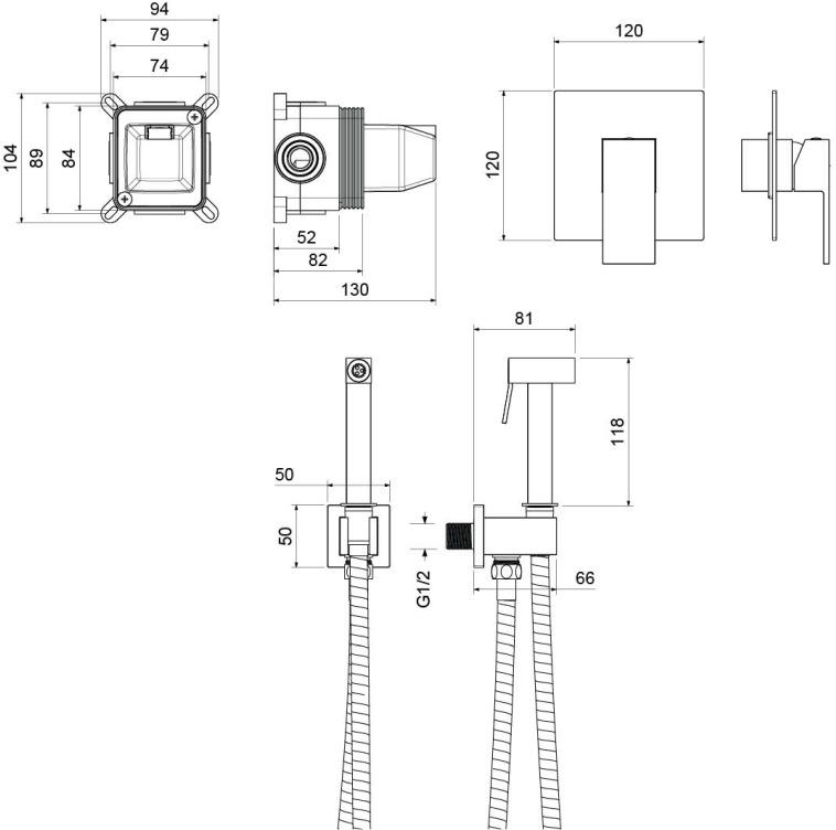 Набор с гигиеническим душем Aquanet Либра (смеситель, лейка, шланг, держатель) матовый черный AQ1619MB