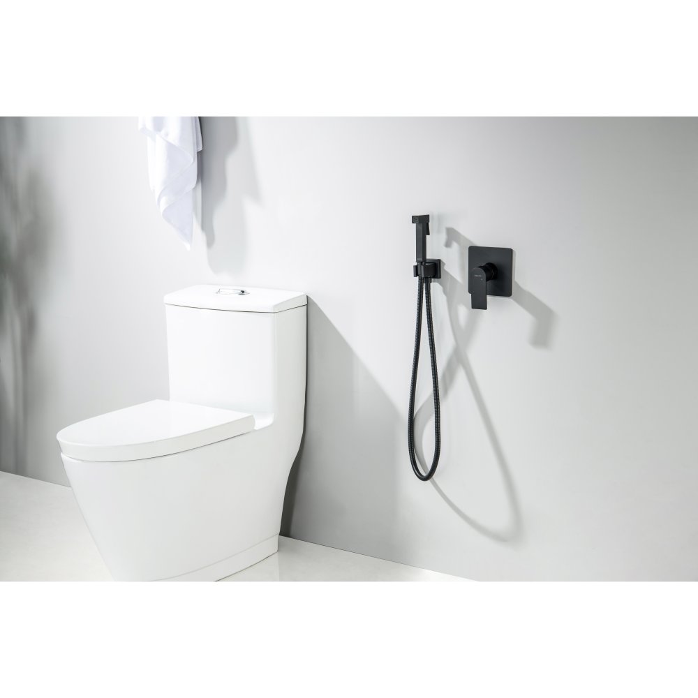 Набор с гигиеническим душем Aquanet Либра (смеситель, лейка, шланг, держатель) матовый черный AQ1619MB