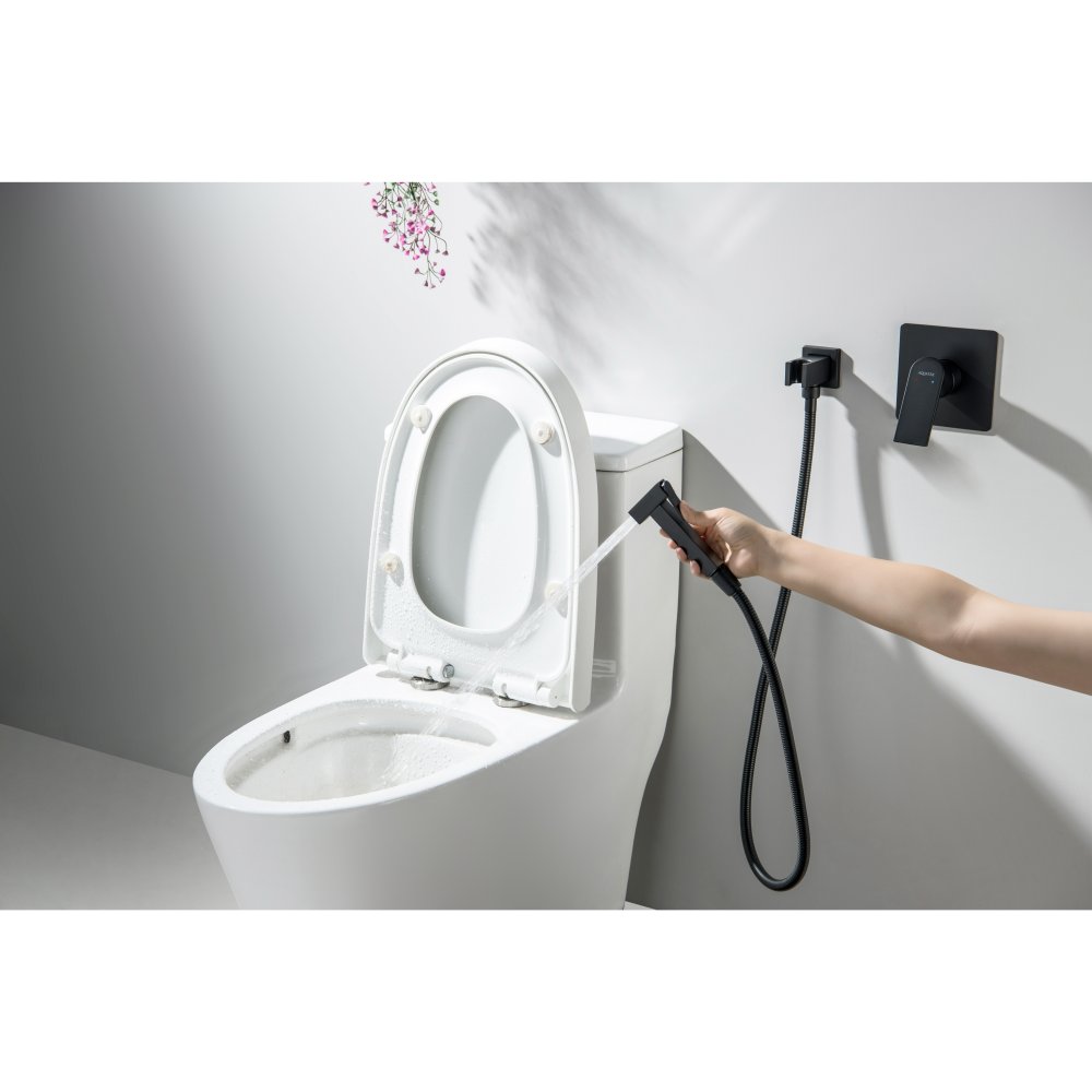 Набор с гигиеническим душем Aquanet Либра (смеситель, лейка, шланг, держатель) матовый черный AQ1619MB