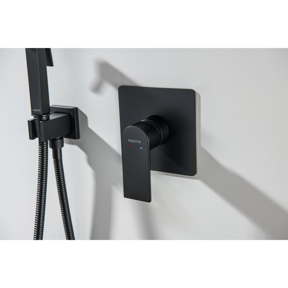 Набор с гигиеническим душем Aquanet Либра (смеситель, лейка, шланг, держатель) матовый черный AQ1619MB