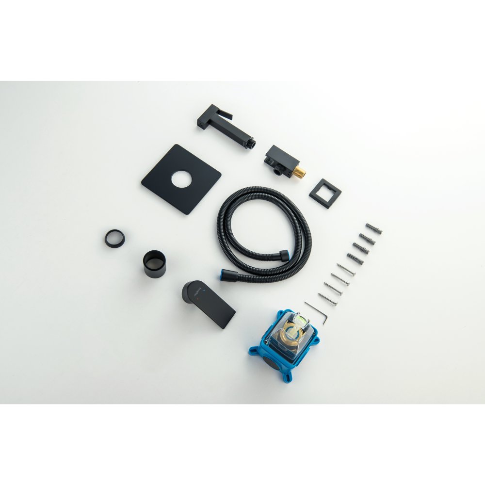 Набор с гигиеническим душем Aquanet Либра (смеситель, лейка, шланг, держатель) матовый черный AQ1619MB