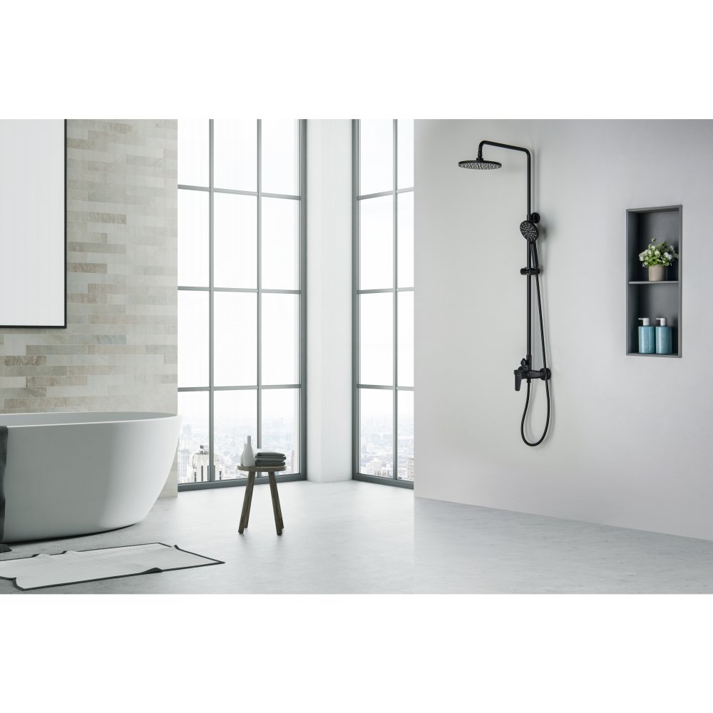 Душевая система со смесителем для душа Aquanet Бетта 220 мм матовый черный AQ2160MB