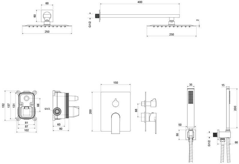 Душевой комплект 3 в 1 Aquanet ЛИРА 2 режима хром AQ1472CR