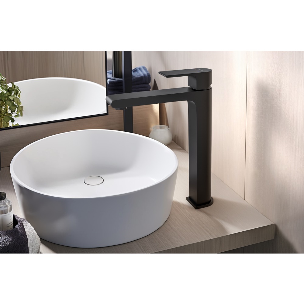 Смеситель для раковины Aquanet Лира высокий 237 мм без донного клапана матовый черный AQ1404MB