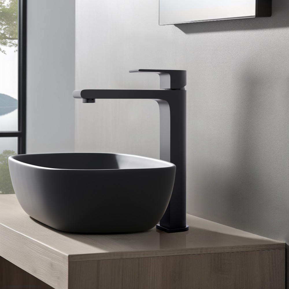 Смеситель для раковины Aquanet Лира высокий 237 мм без донного клапана матовый черный AQ1404MB