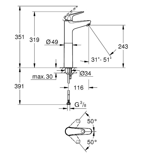 Смеситель для раковины GROHE Euroeco XL-Size хром 24273001